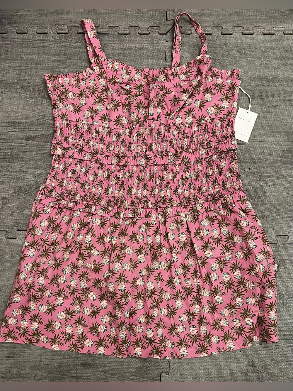 Free Assembly 2XL Pink Pineapple Smocked Sleeveless Square Neck Knee Sundress